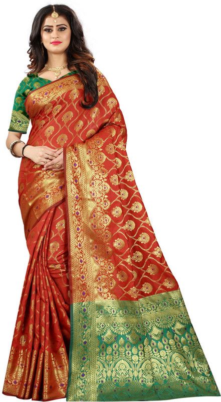 Self Design, Embellished Kanjivaram Pure Silk, Art Silk Saree  (Red)