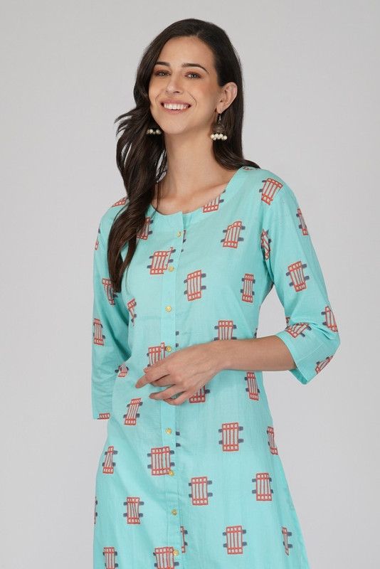 Women Floral Print Cotton Blend Anarkali Kurta  (Light Blue)
