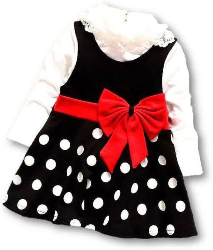 Baby Girls Above Knee Party Dress  (Black, Full Sleeve)