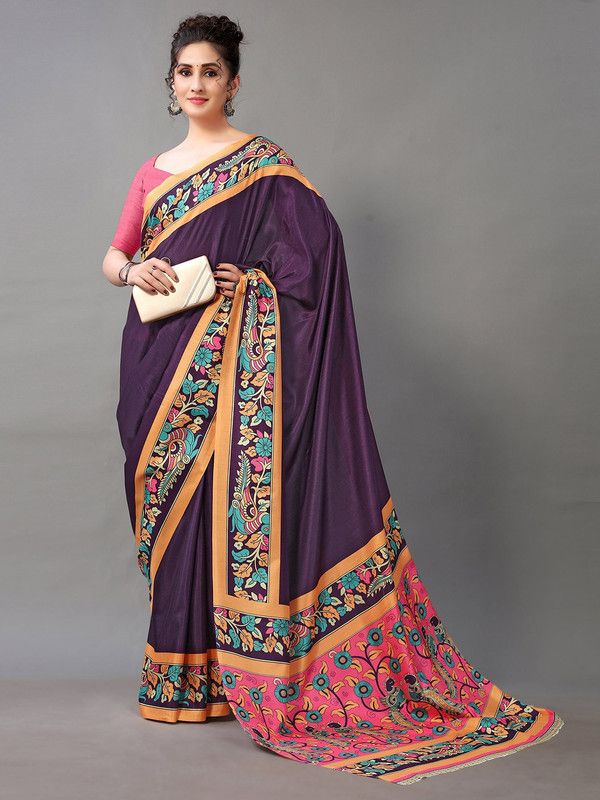 Floral Print Mysore Georgette Saree  (Purple)