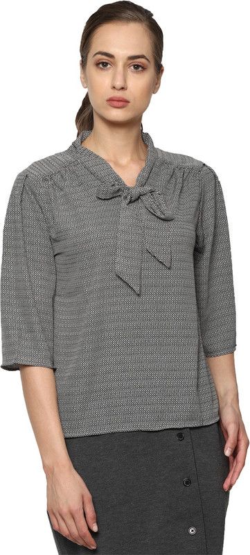 Casual Regular Sleeves Chevron/Zig Zag Women Black, Grey Top