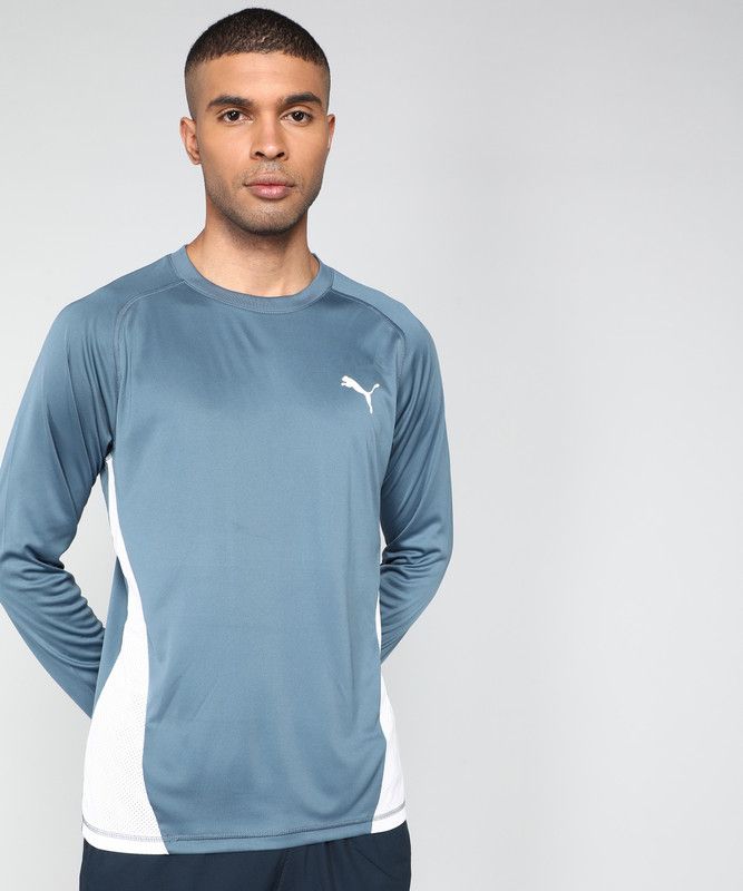 TRAIN ALL DAY LS TEE Men Colorblock Round Neck Polyester Grey T-Shirt