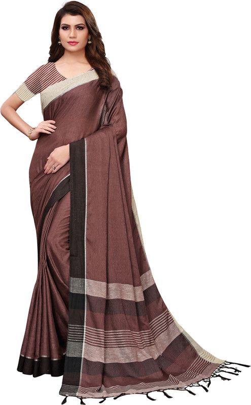 Self Design Daily Wear Cotton Linen, Cotton Silk Saree  (Brown)
