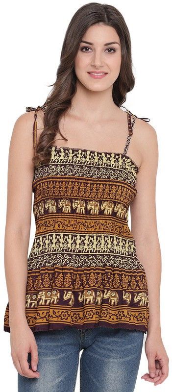 Casual Shoulder Straps Printed Women Multicolor Top