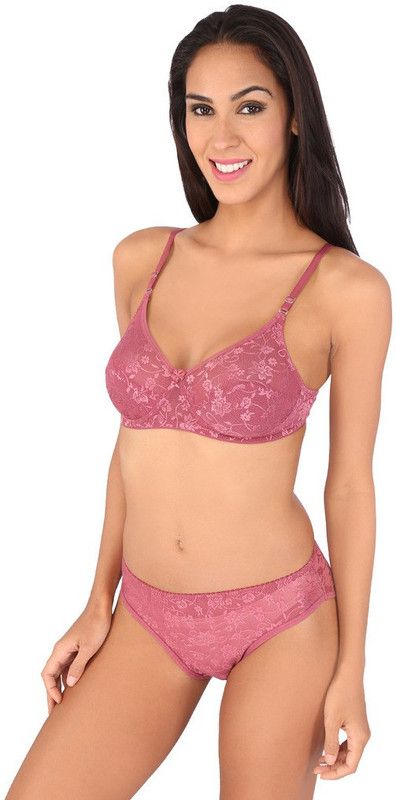 Bra & Panty Set Embroidered Pink Lingerie Set