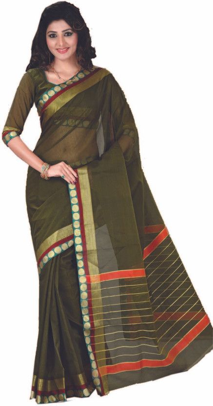 Striped, Solid/Plain Bollywood Cotton Blend Saree  (Multicolor)