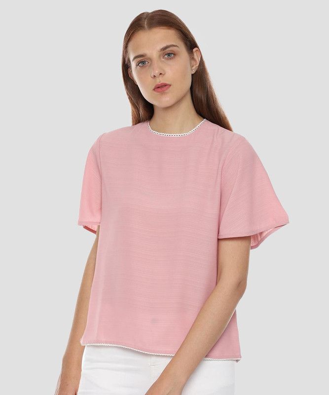 Casual Kimono Sleeves Self Design Women Pink Top