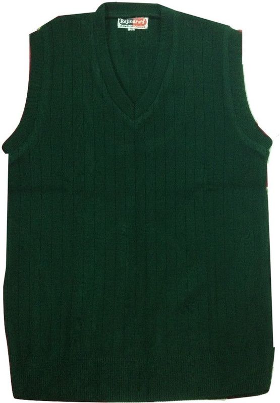 Men Solid V-neck Dark Green Sweater