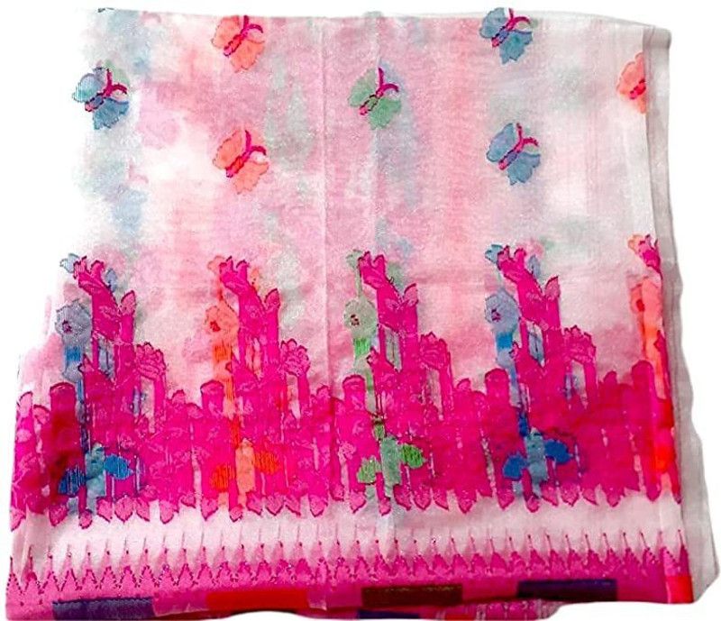 Embroidered Handloom Handloom Cotton Linen Saree  (Pink)