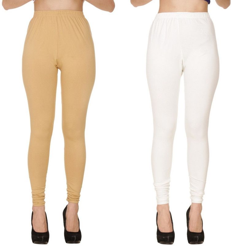 BuyNewTrend Churidar Ethnic Wear Legging  (White, Beige, Solid)