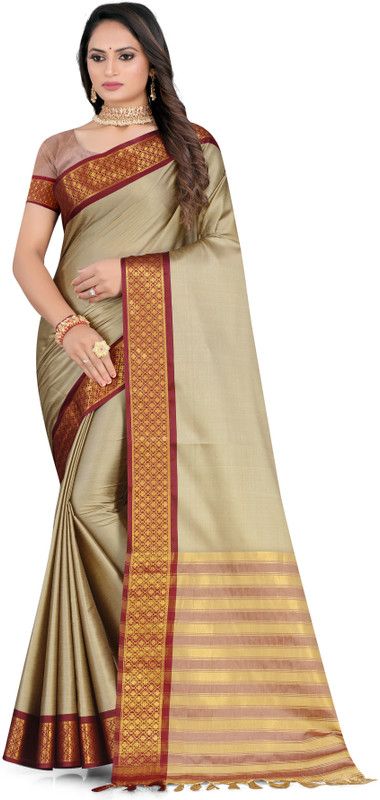 Woven Dharmavaram Pure Silk, Art Silk Saree  (Gold, Maroon)