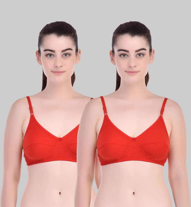 Pack of 2 Women Full Coverage Non Padded Bra  (Red)