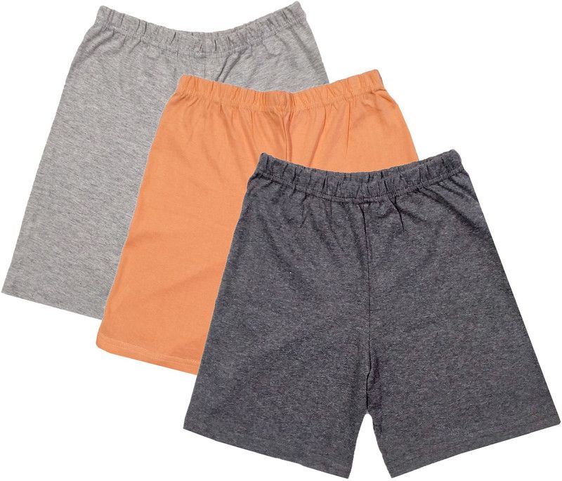 Short For Girls Casual Solid Cotton Blend  (Grey, Pack of 3)