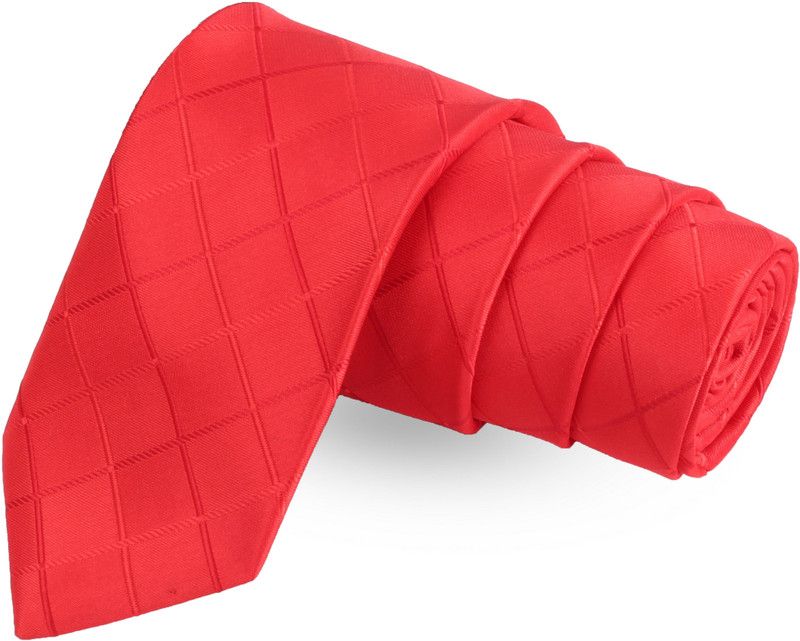 PELUCHE Absolute Checks Red Colored Microfiber Neck Checkered Men Tie