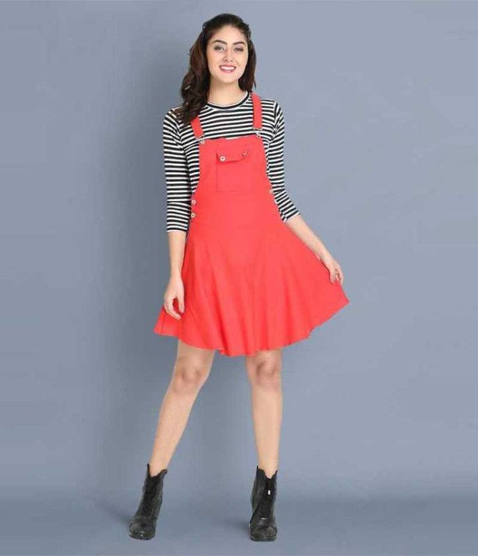 Women Pinafore Red Dress