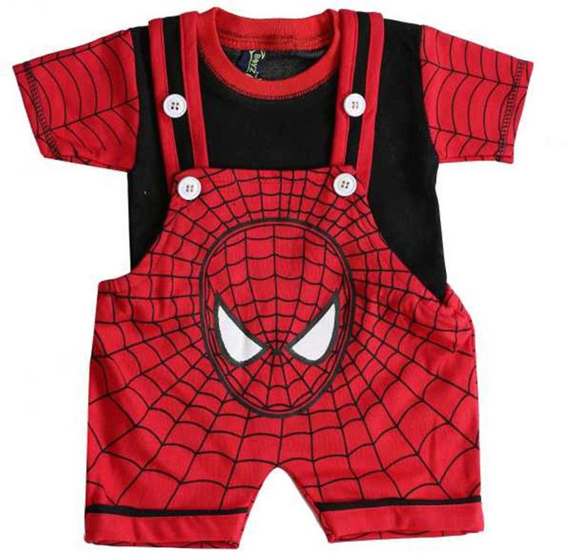 Dungaree For Boys & Girls Printed Cotton Linen Blend  (Red, Pack of 1)