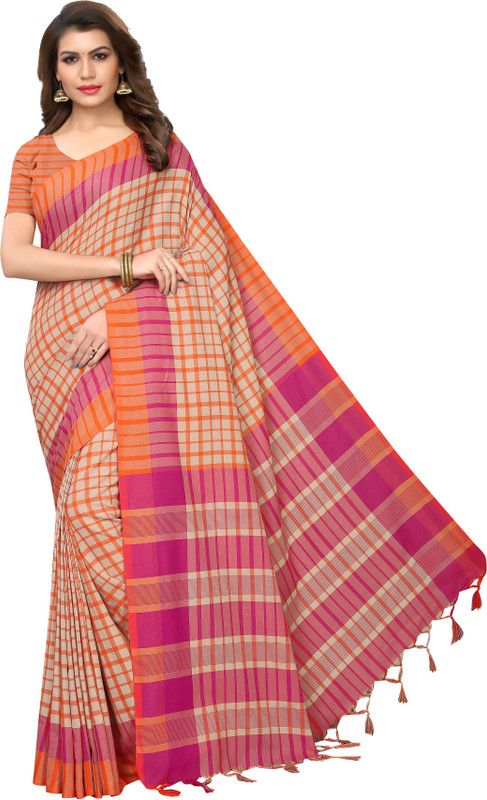Striped Daily Wear Cotton Blend Saree  (Green, Blue, Maroon, Black, Pink, Orange, Beige, Light Green, Yellow)