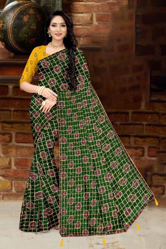 Self Design, Hand Painted Bandhani Viscose Rayon, Georgette Saree  (Green)