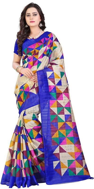 Geometric Print Chanderi Silk Blend, Cotton Blend Saree  (Multicolor)