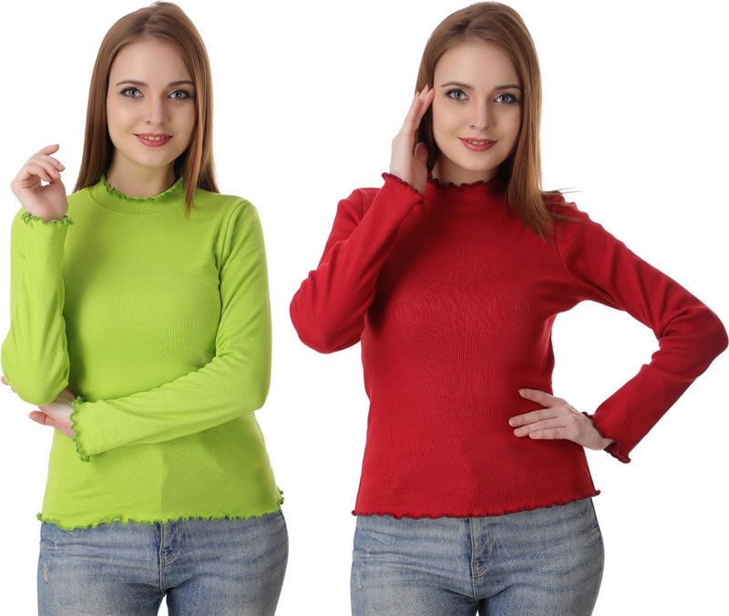 Casual Regular Sleeves Solid Women Green, Maroon Top