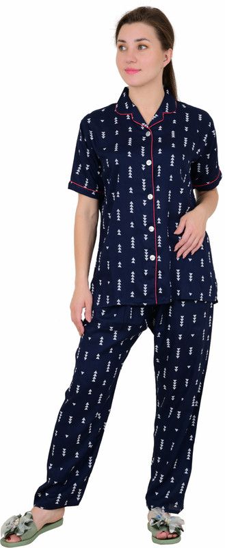 Women Shirt & Pyjama set Grey, Red Floral Print