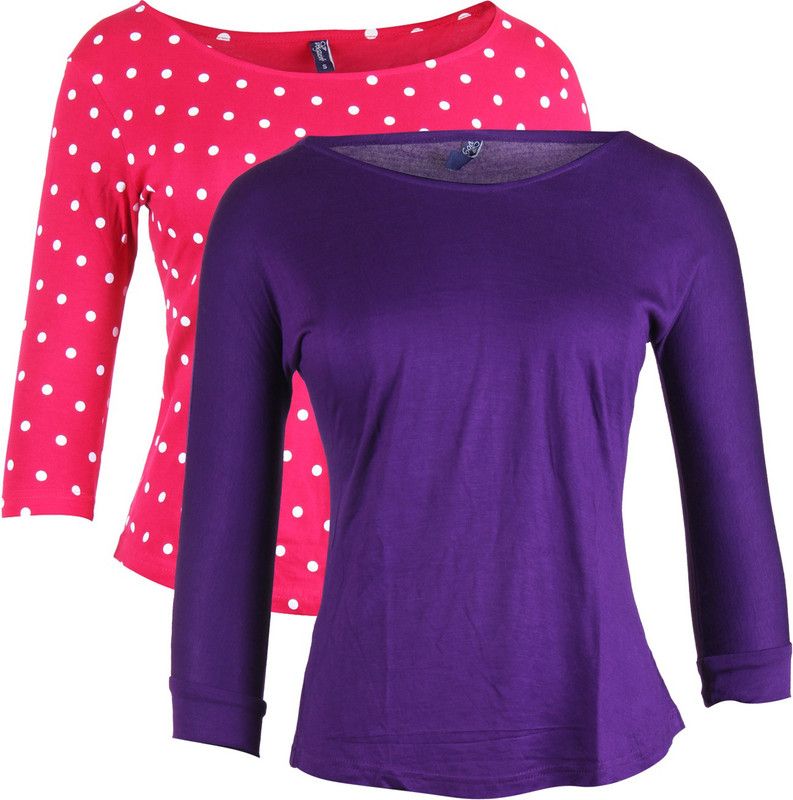 Pack of 2 Casual Regular Sleeves Solid Women Purple, Pink Top