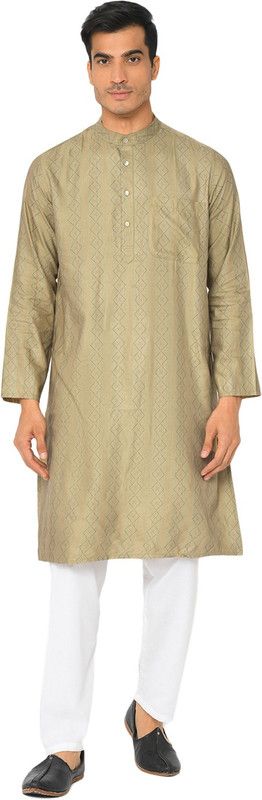 Men Self Design Viscose Rayon Straight Kurta  (Beige)