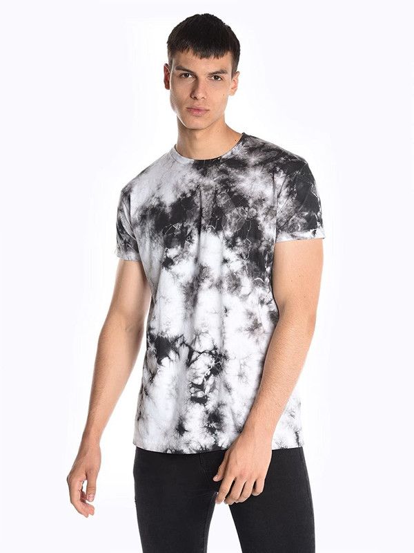 Half Sleeve T-shirt Men Tie & Dye Round Neck Cotton Blend White, Black T-Shirt