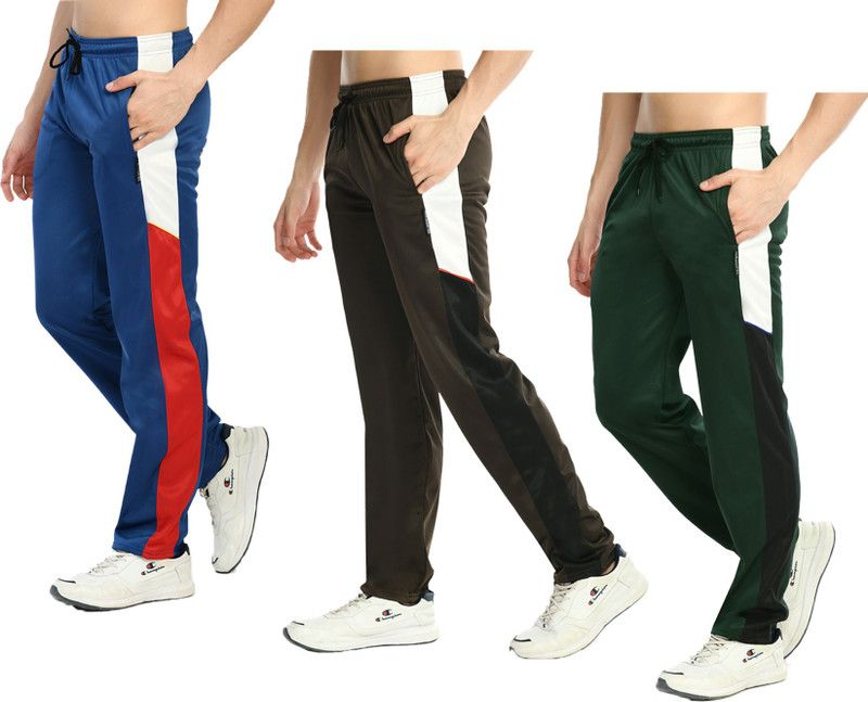 Pack of 3 Men Colorblock Green, Brown, Blue Track Pants