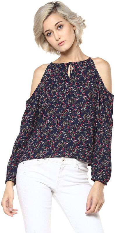 Casual Printed, Floral Print Women Dark Blue Top