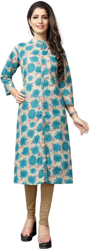 Women Printed Cotton Rayon A-line Kurta  (Blue, Pink, Beige)
