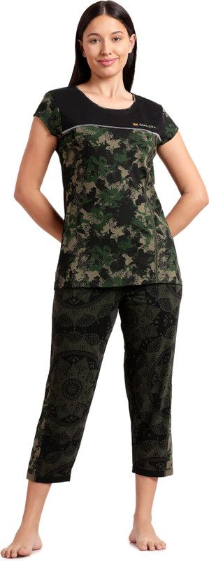 Women Top & Capri Set Multicolor Floral Print