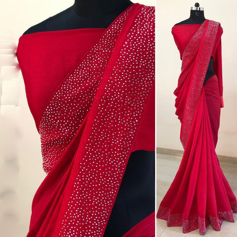 Embellished Banarasi Art Silk Saree  (Red)