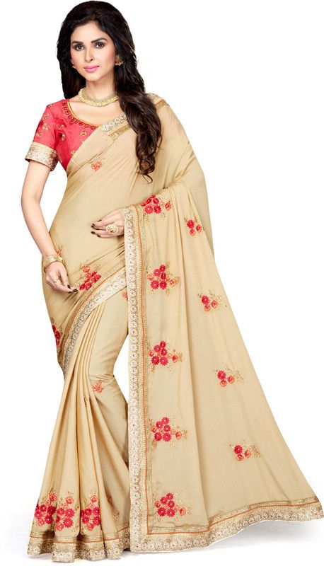 Self Design Bollywood Crepe Saree  (Beige)