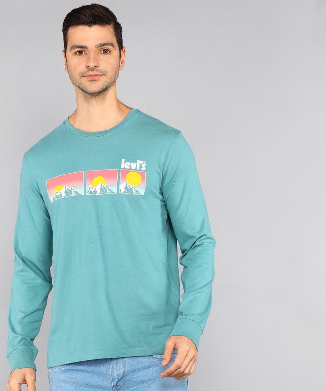 Levi's Men's Slim Fit Tee Men Printed Crew Neck Pure Cotton Blue T-Shirt