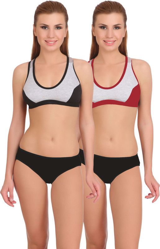 Bra & Panty Set Self Design Maroon, Black Lingerie Set