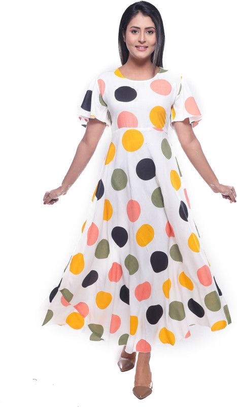 Women Polka Print Viscose Rayon Anarkali Kurta  (Multicolor)