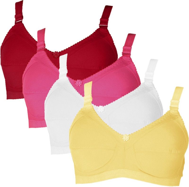 Pack of 4 Women Full Coverage Non Padded Bra  (Red, White, Pink, Yellow)