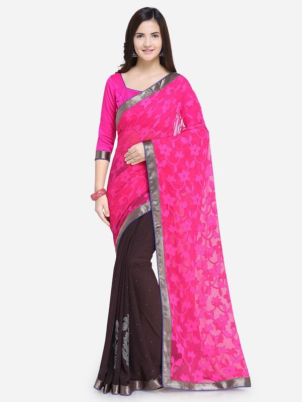 Embellished Tant Georgette Saree  (Pink)