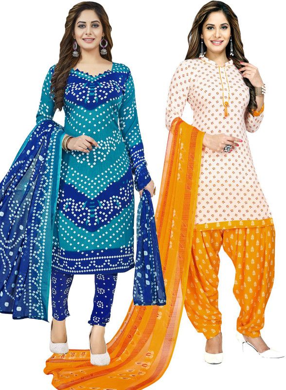 Unstitched Polycotton Salwar Suit Material Printed, Geometric Print