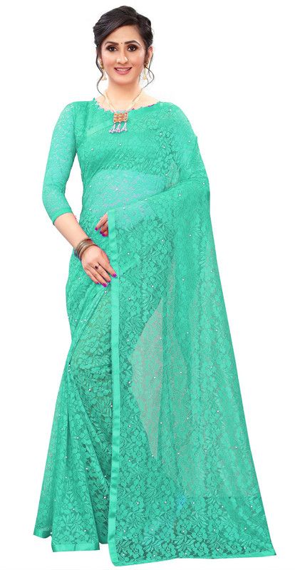 Embellished Bollywood Net Saree  (Light Green)