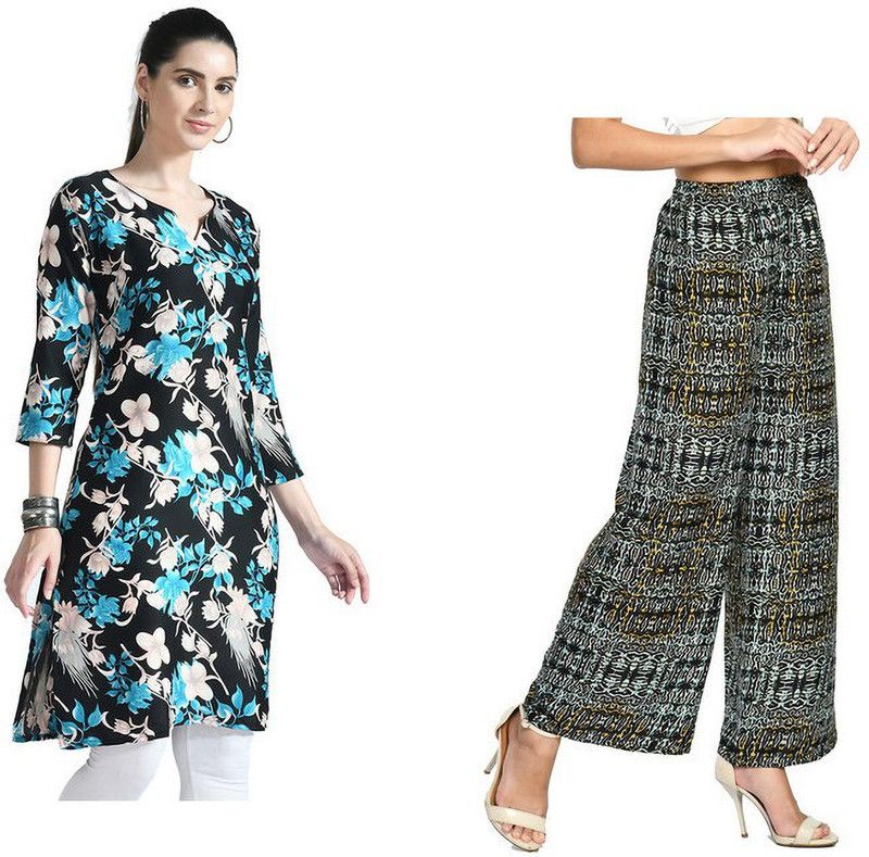 Pack of 2 Women Floral Print, Animal Print Crepe Straight Kurta  (Multicolor)