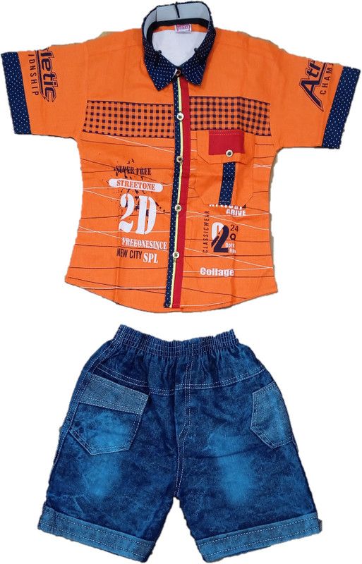 Boys Party(Festive) Shirt Shorts  (Orange)