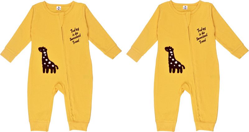 Romper For Baby Boys & Baby Girls Casual Embroidered Cotton Blend  (Yellow, Pack of 2)