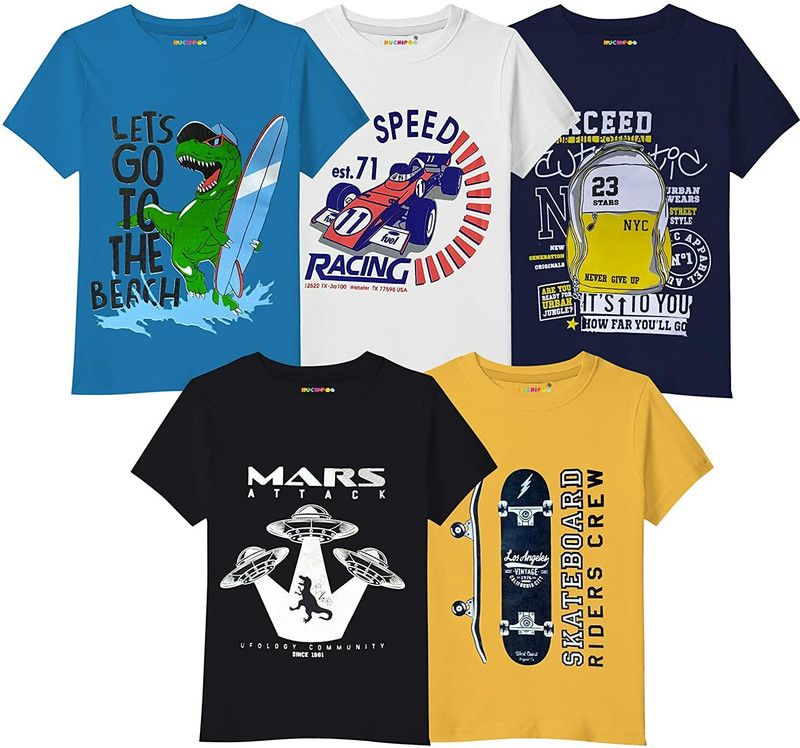 Baby Boys & Baby Girls Printed Cotton Blend T Shirt  (Multicolor, Pack of 5)