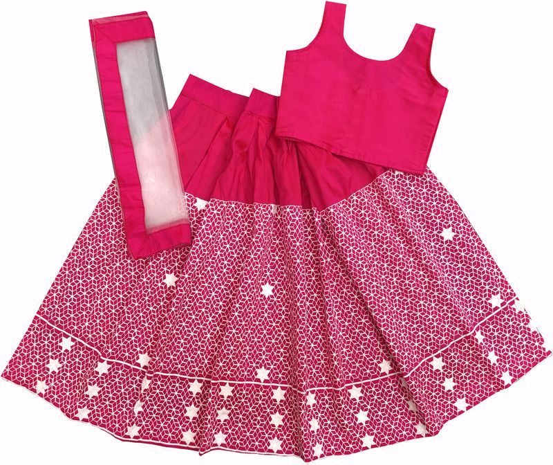 Indi Girls Lehenga Choli Ethnic Wear Printed Lehenga, Choli and Dupatta Set  (Pink, Pack of 1)