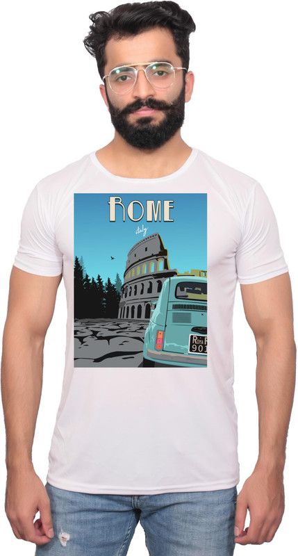 NNCPL--1701166 -L Men Graphic Print Round Neck Polyester White T-Shirt
