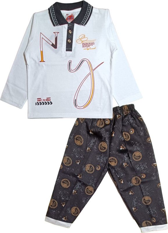 Boys Casual T-shirt Trouser  (White)