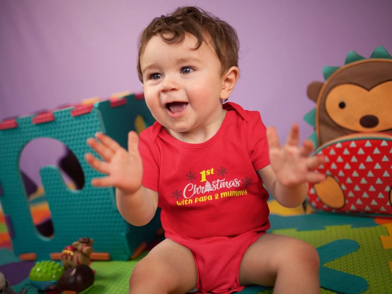 Romper For Baby Boys & Baby Girls Printed Cotton Jersey  (Red, Pack of 1)