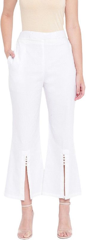Women Regular Fit White Linen Blend Trousers